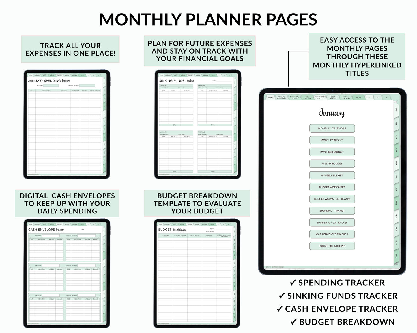 Digital Budget Planner for iPad and Tablets - Mint-Green