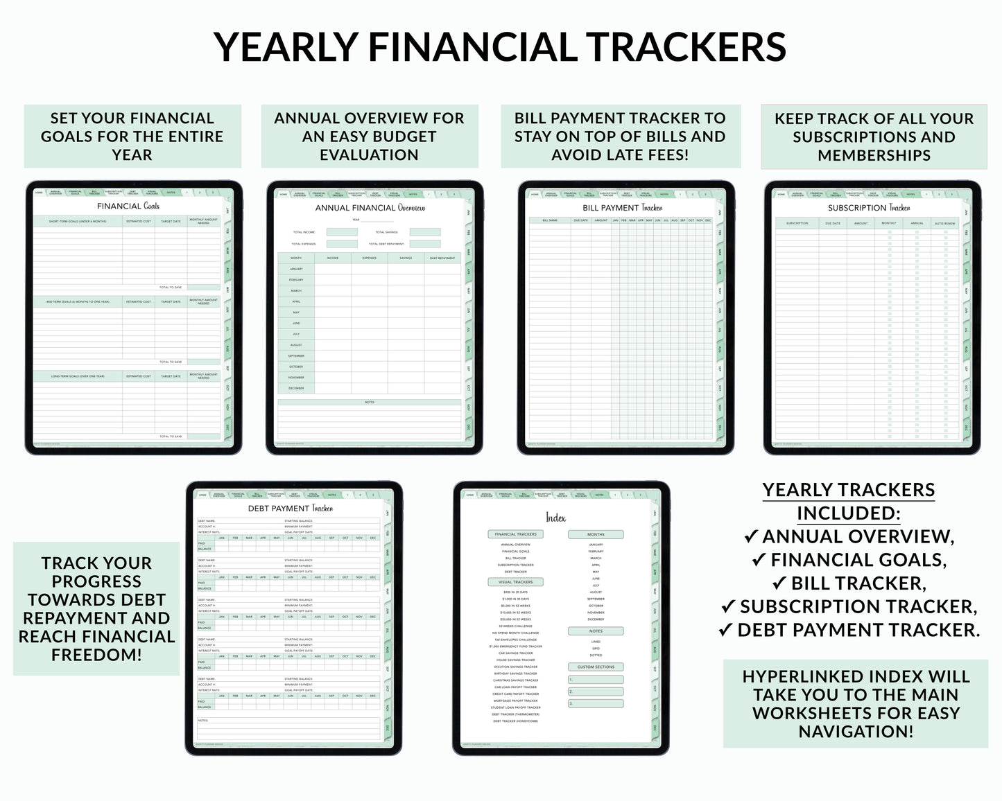 Digital Budget Planner for iPad and Tablets - Mint-Green