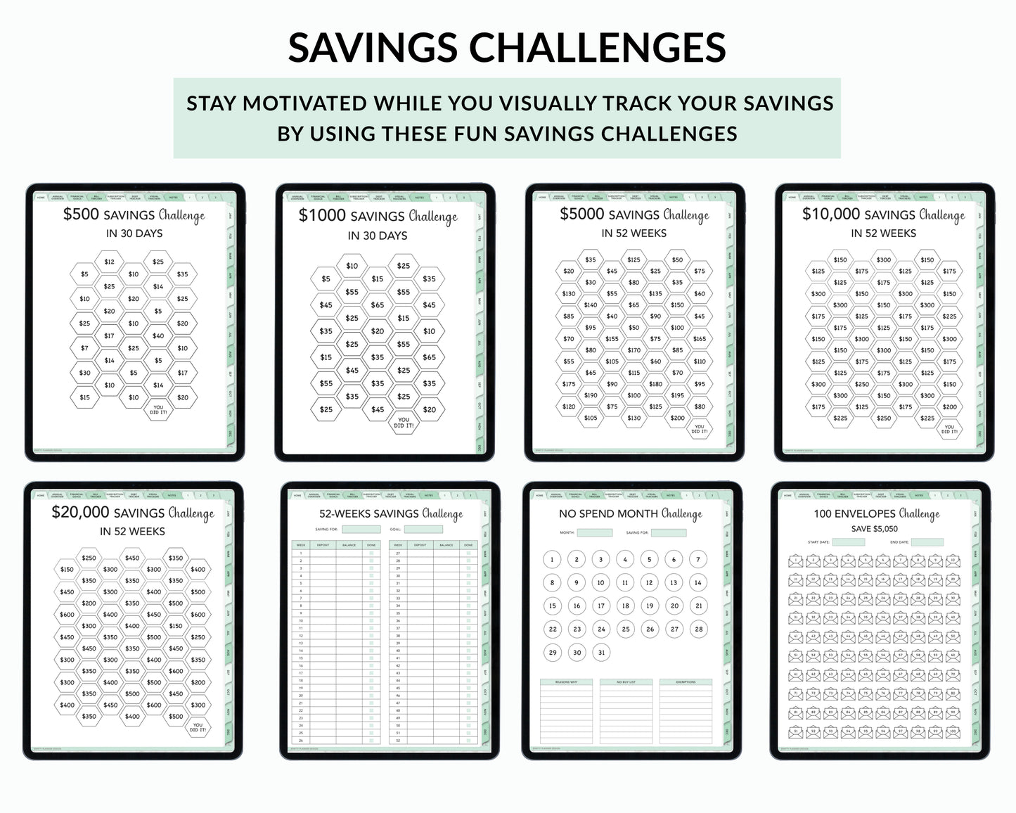 Digital Budget Planner for iPad and Tablets - Mint-Green