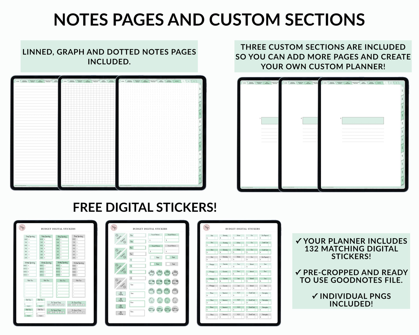 Digital Budget Planner for iPad and Tablets - Mint-Green