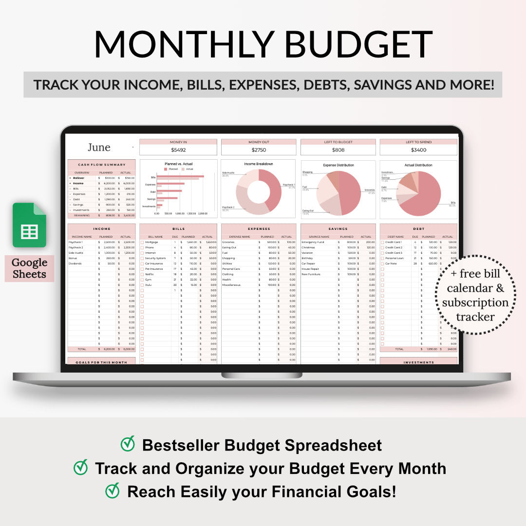 Monthly Budget Spreadsheet - Easy to Use Budget Spreadsheet for Google Sheets