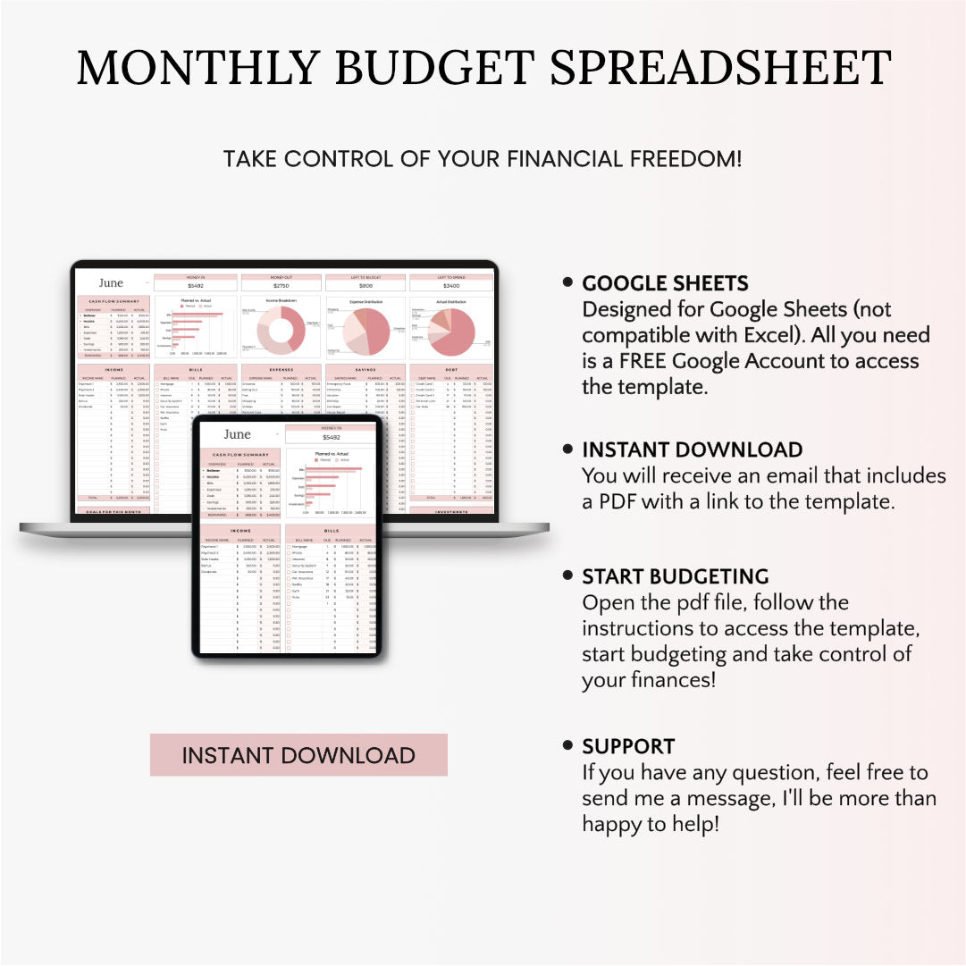 Monthly Budget Spreadsheet - Easy to Use Budget Spreadsheet for Google Sheets
