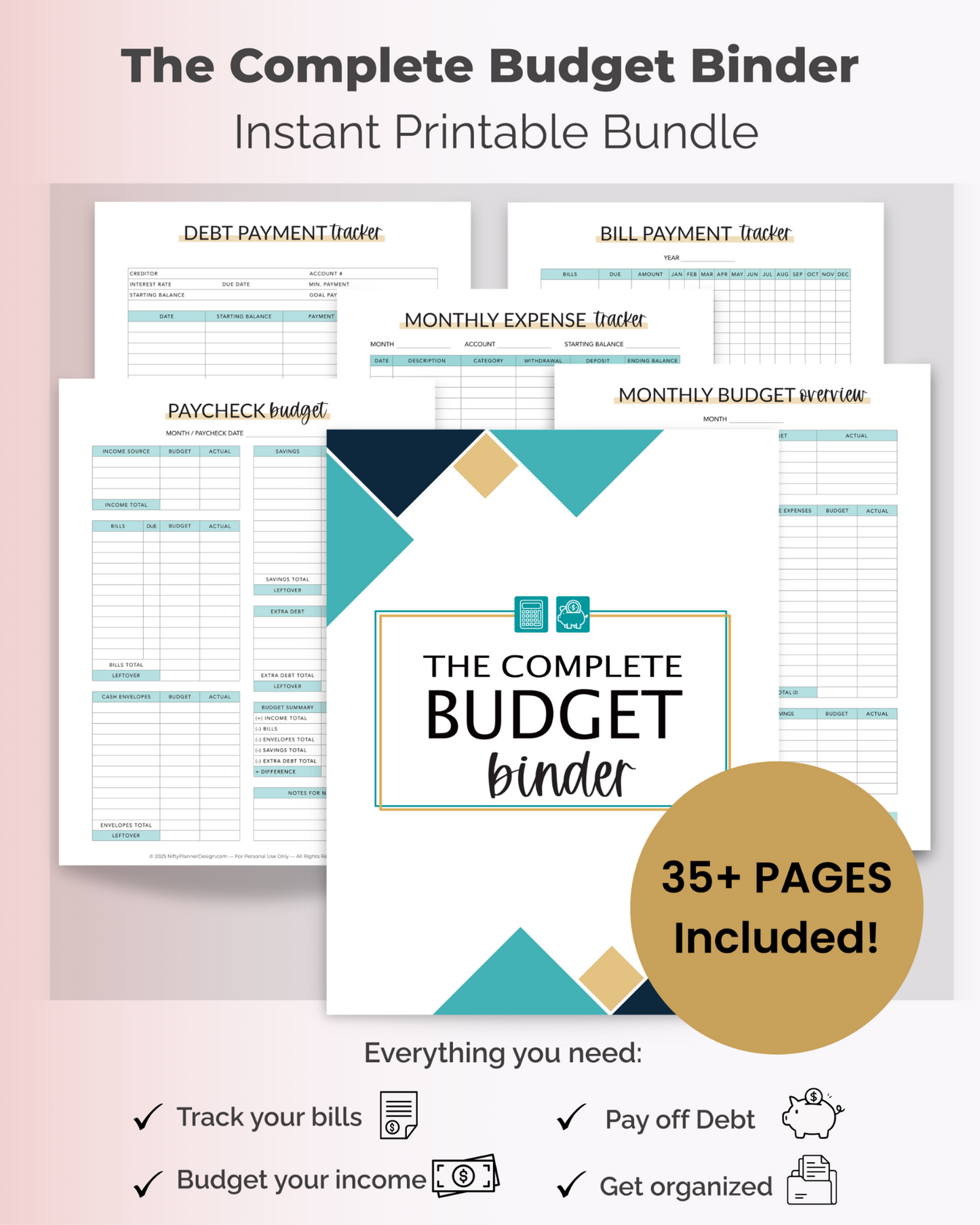 The Complete Budget Binder | 35+ Printable Financial Planner Pages | Budgeting, Debt Payoff, Savings + Expense Tracking (Instant Download)