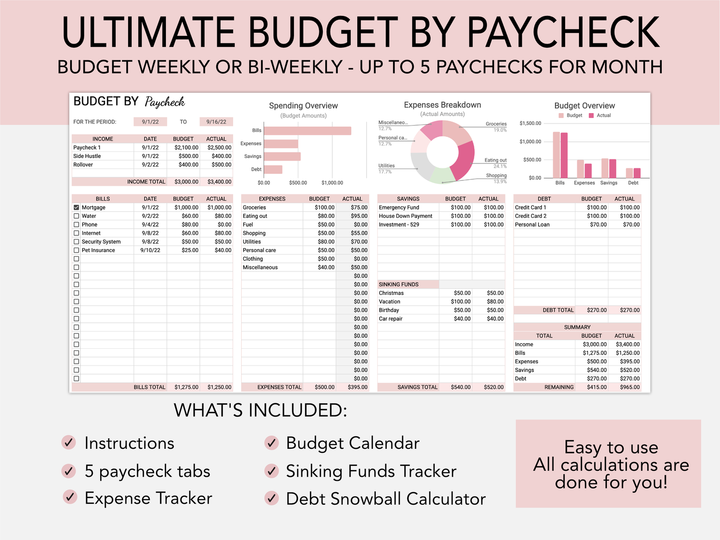 Ultimate Budget By Paycheck - Financial Tracker for Bi-weekly or Weekly Budget