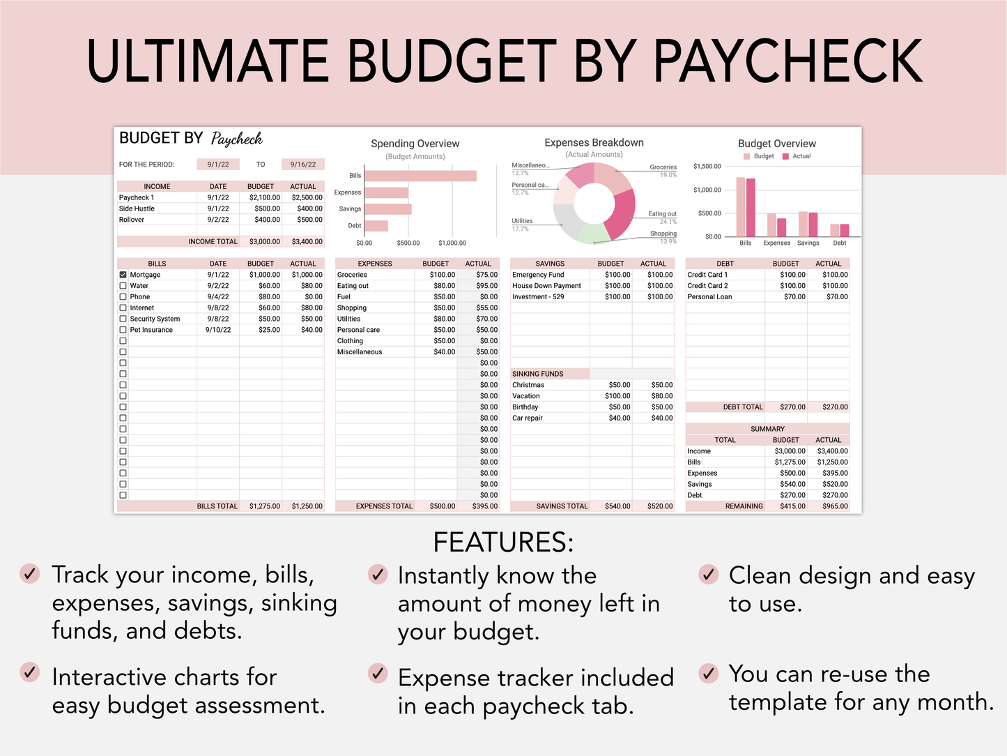 Ultimate Budget By Paycheck - Financial Tracker for Bi-weekly or Weekly Budget