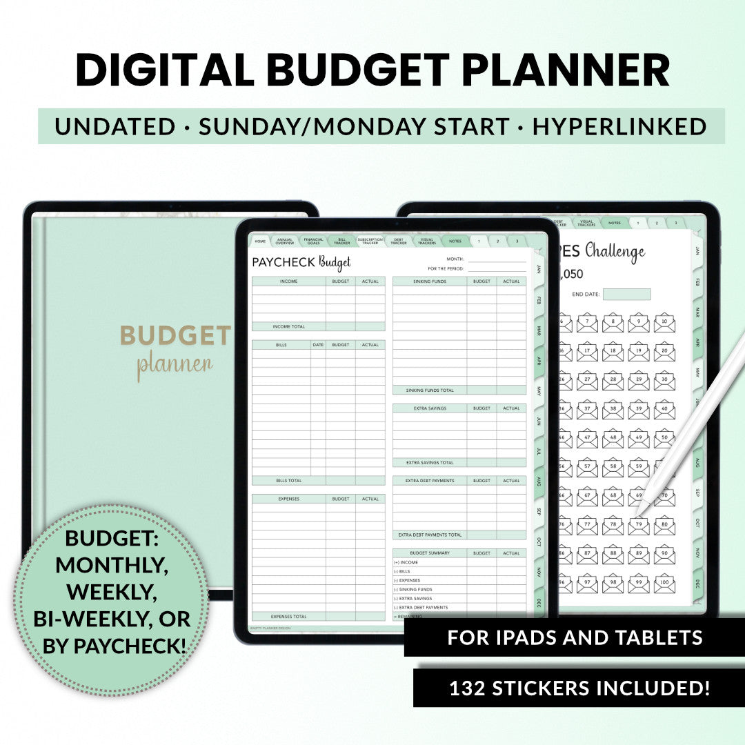 Digital Budget Planner for iPad and Tablets - Mint-Green