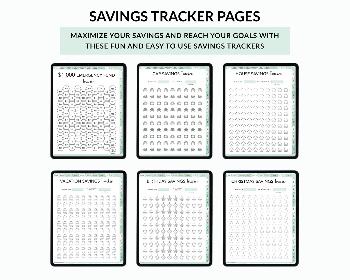 Digital Budget Planner for iPad and Tablets - Mint-Green
