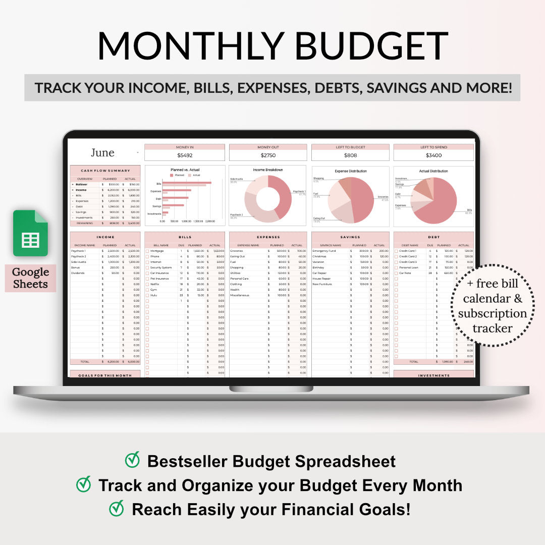 Monthly Budget Spreadsheet - Easy to Use Budget Spreadsheet for Google